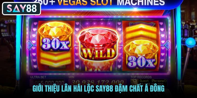 Giao diện Lân hái lộc SAY88 với đầu lân, Thần Tài và sắc đỏ vàng nổi bật